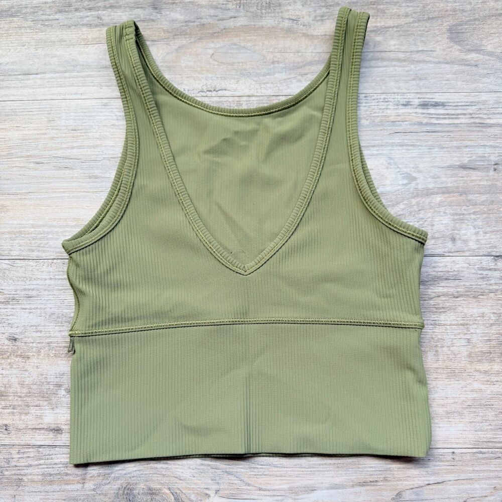 Lululemon Power Pivot Ribbed Tank Top Green Size 4 Small Reversible V Neck Crop